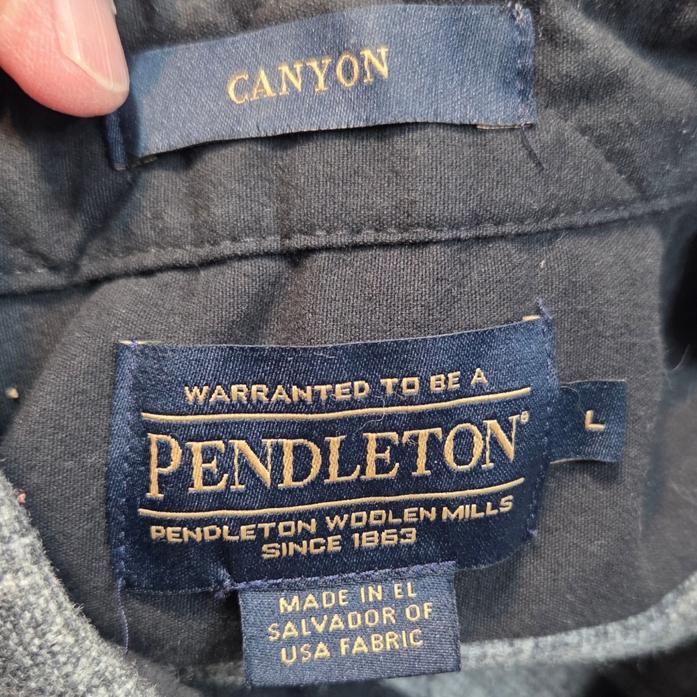 Pendleton Canyon Western Shirt Mens Large Grey Black Plaid Wool Pearl Snap 1969 - Picture 6 of 11